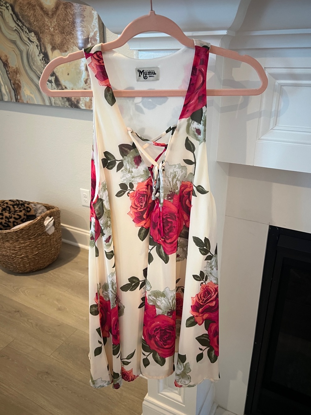 Show Me Your MuMu Cream Mini Dress with Pink Rose Print